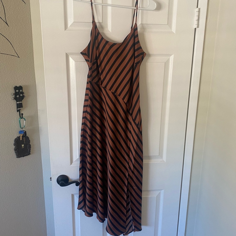 a new day Asymmetrical Black and Brown Striped Dress
